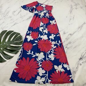 Tracy Negoshian Womens One Shoulder Maxi Dress Size XS Blue Pink Flutter Bold